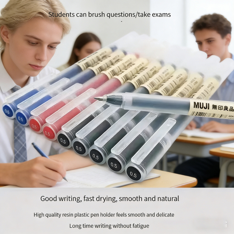 Muji Stationery Gel Pen - 6/8本入りMUJIボールペンセット、0.38/0.5mm黒赤青インク、日本のかわいいゲルペン文具、学校やオフィス用
