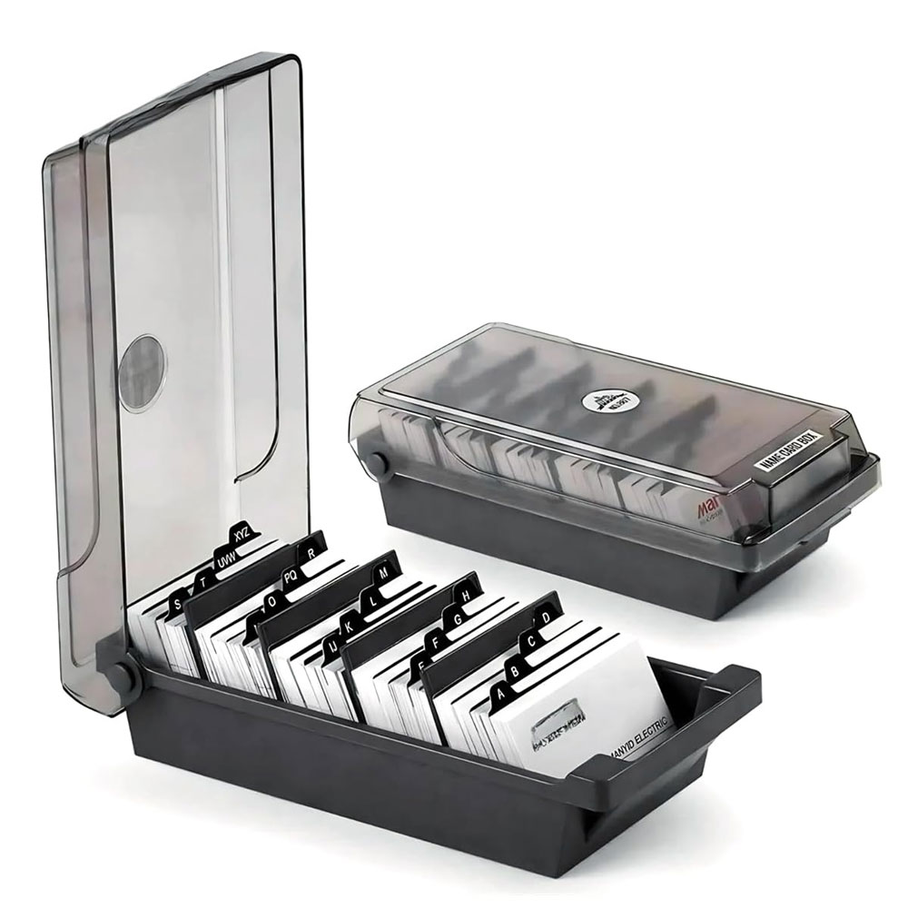 Index Tab Divider - デスクトップ名刺ボックス、大容量、500枚収納、4つの仕切りとA-Zインデックスタブ付き
