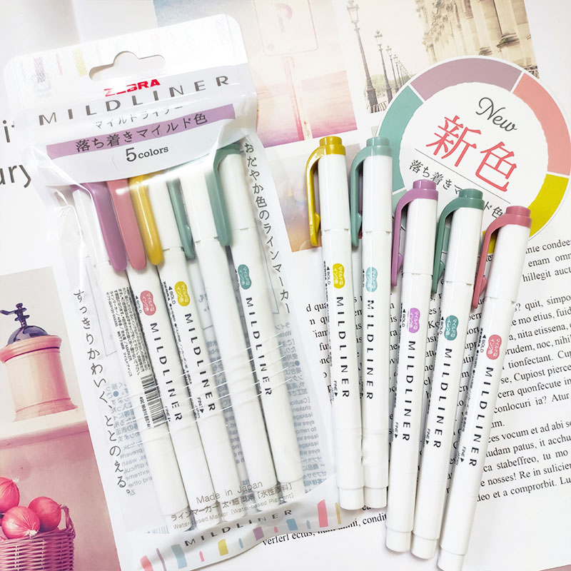 Zebra Pen Mildliner - 新しいゼブラマイルドライナーハイライターマーカー、WKT7 両端ファイバー蛍光ペン DIY 、ハンドブック、描画、POP ポスターアートサプライヤー