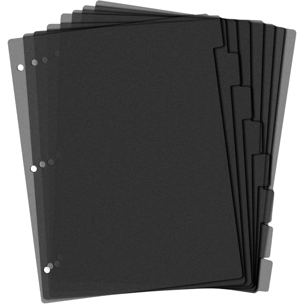 Index Tab Divider - 8枚入り黒色プラスチックバインダーディバイダー A4 3穴 防水フォルダーインデックスセパレーター