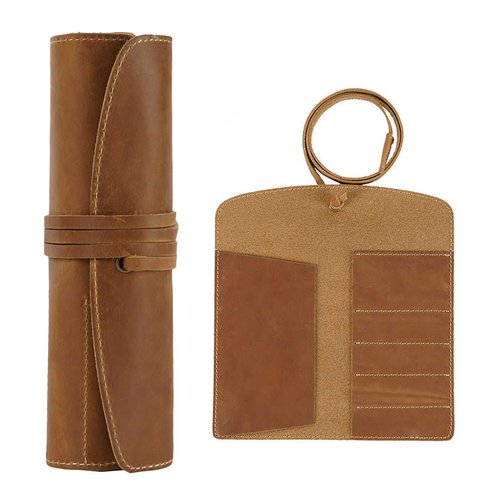 Pen Pouch Roll - ヴィンテージ手作りペンポーチ ロールアップデザイン 万年筆・ボールペン・ローラーボールペン用 オフィス・大学用 ペンホルダー