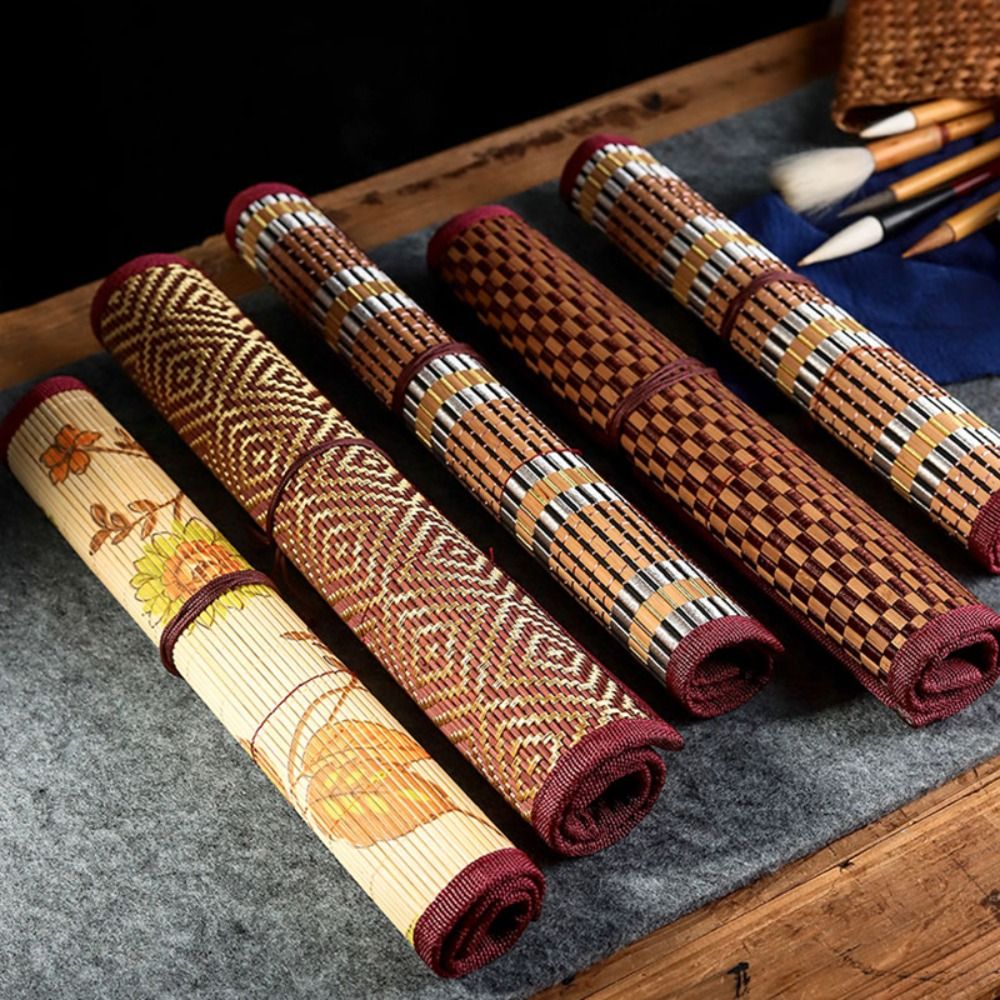 Pen Pouch Roll - 高品質竹製絵筆ホルダー大容量中国風ペンケースロールアップポーチ画材