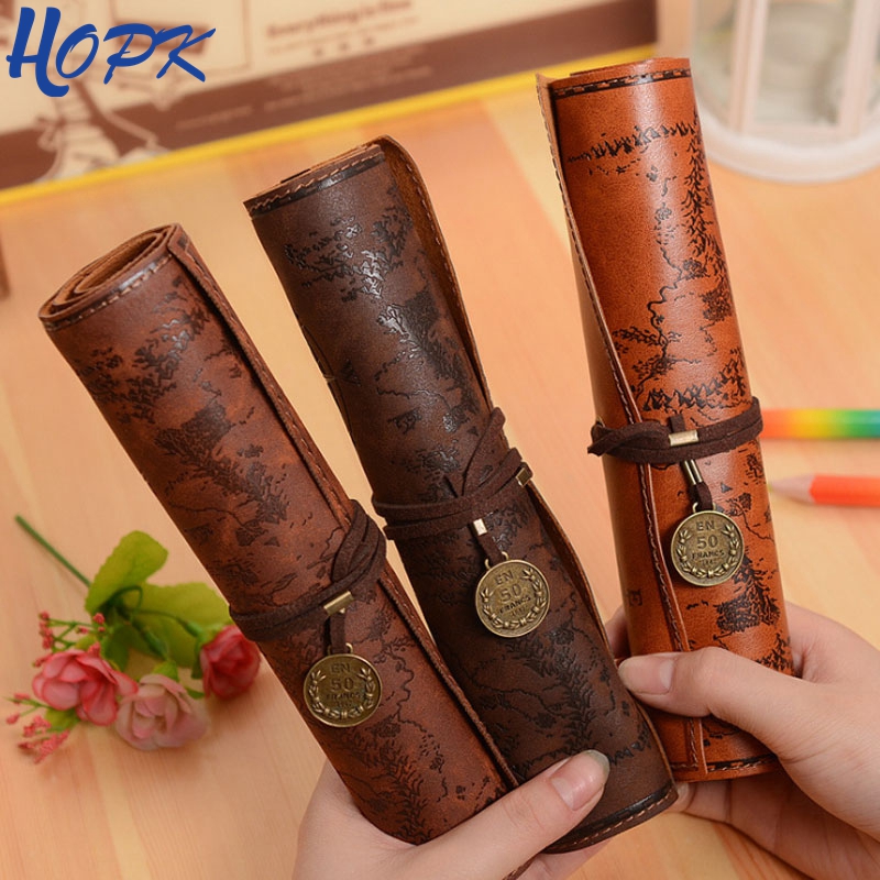 Pen Pouch Roll - 女の子と男の子のためのレトロな宝物地図ケース,文房具,ロールペンシルバッグ,化粧品バッグ