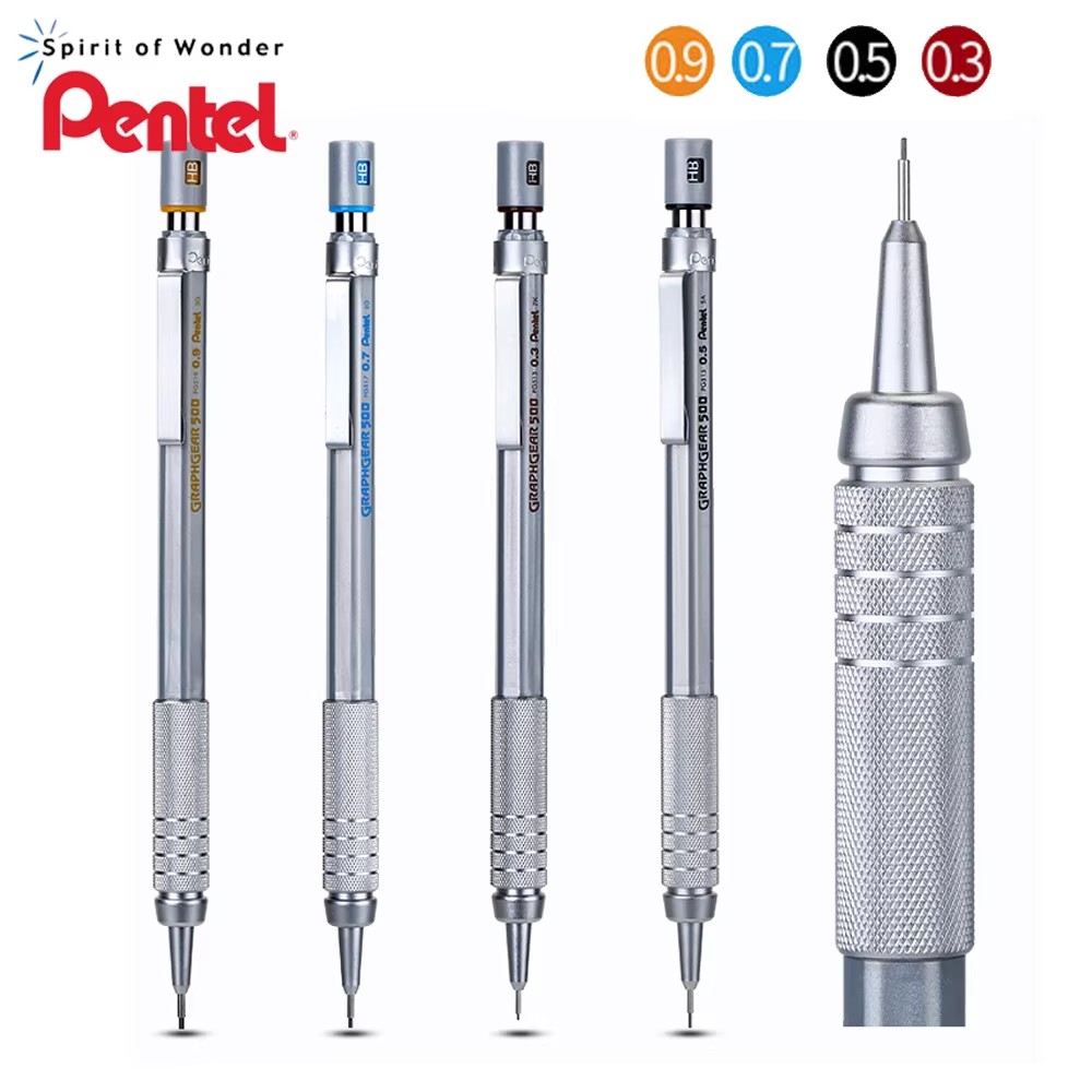 Pentel Pen Graphgear - 1pc ペンテルグラフギア 500 製図用シャープペンシルエンジニアリング自動鉛筆消しゴム付きプロペン用 0.3 0.5