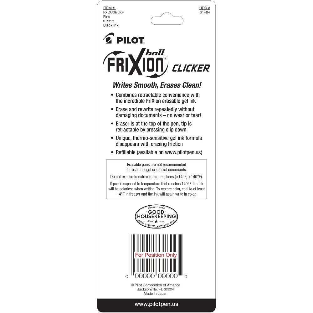 パイロット フリクション クリッカー 消せるゲルペン、細字、 - Pilot Pen Frixion のレビューと価格
