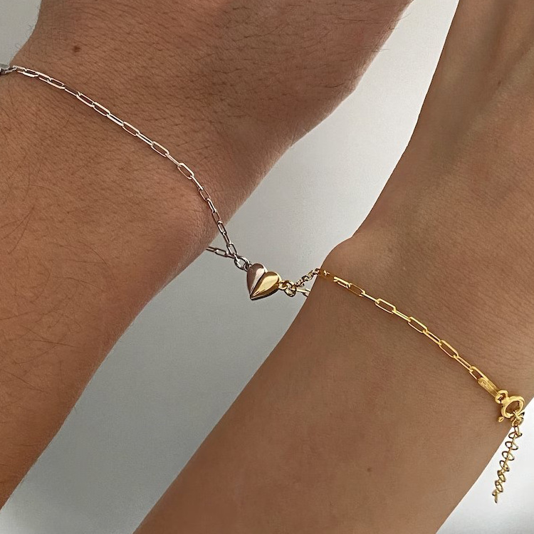 磁気ハートカップルブレスレット、恋人向けゴールドシルバーメッ - Paperclip Magnetic Set のレビューと価格