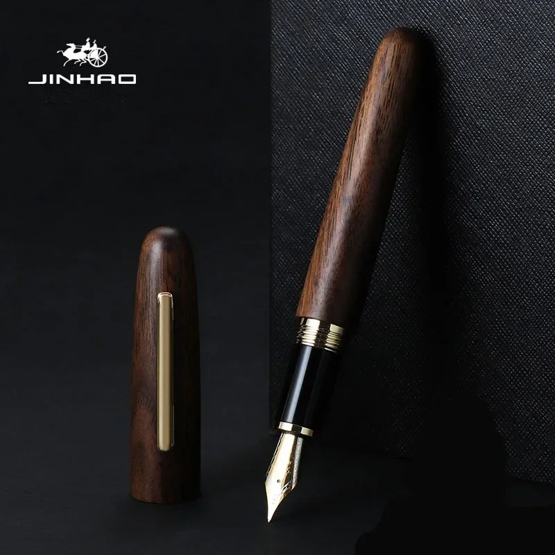 Jinhao天然木手作り万年筆、インクペン、ゴールドクリップ - Stationery Supplies Business のレビューと価格