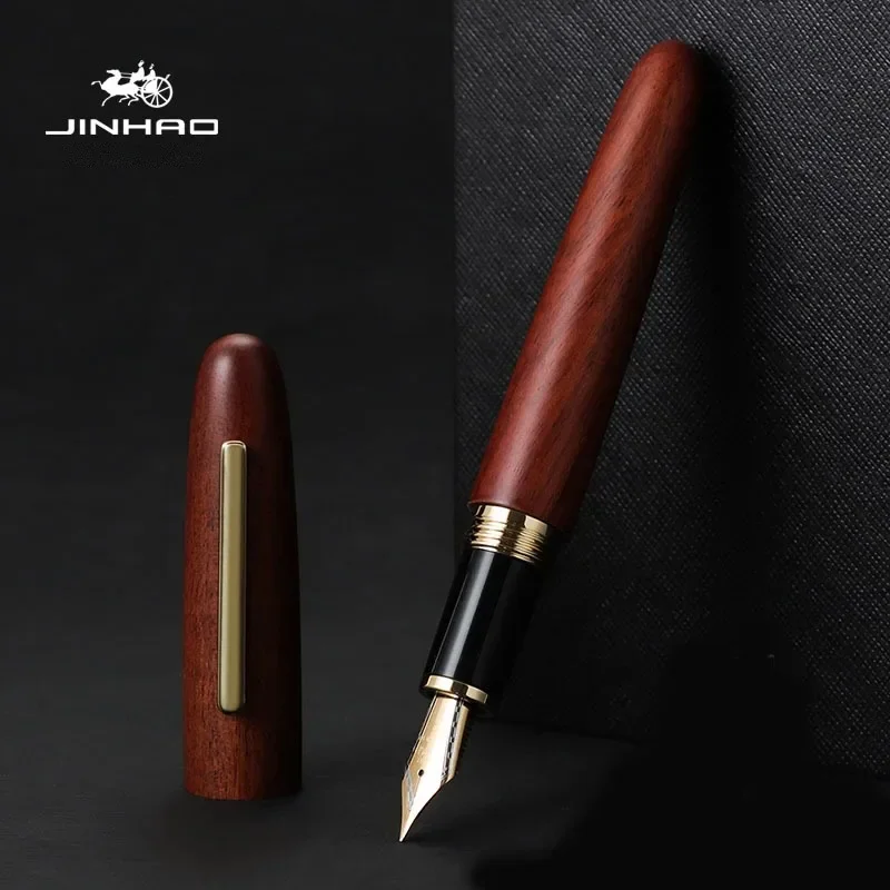 Jinhao天然木手作り万年筆、インクペン、ゴールドクリップ - Stationery Supplies Business のレビューと価格