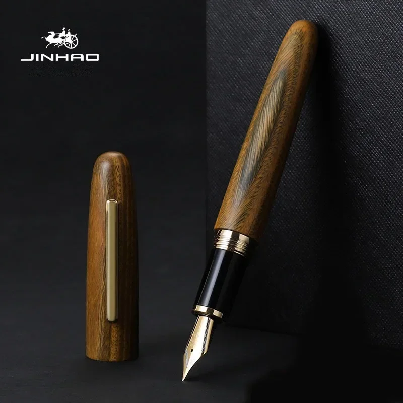 Jinhao天然木手作り万年筆、インクペン、ゴールドクリップ - Stationery Supplies Business のレビューと価格