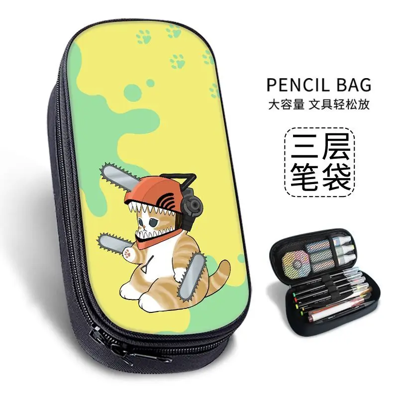 かわいいモフサンドのサメ猫の漫画柄ペンケース、シンプルな二層 - Pencil Case Large のレビューと価格
